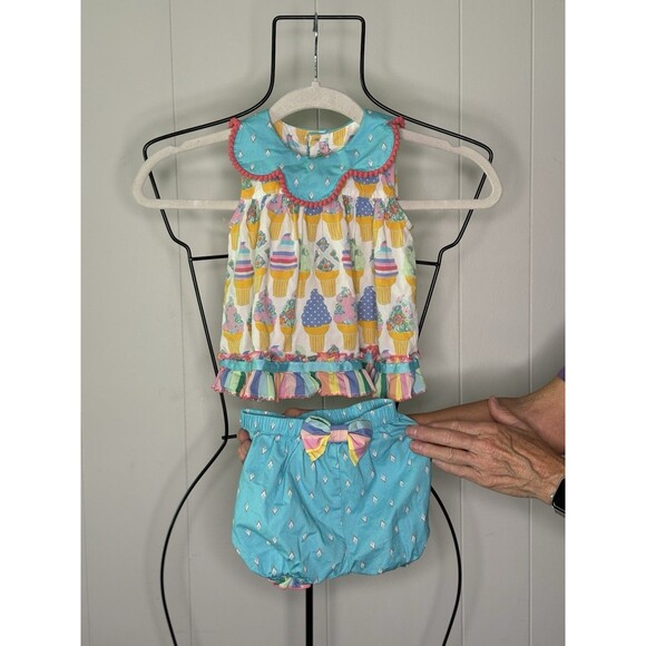Matilda Jane Baby Cherry On Top Ice Cream Dress Bloomer Short Sz 12-18 Mos Girl - Picture 1 of 9